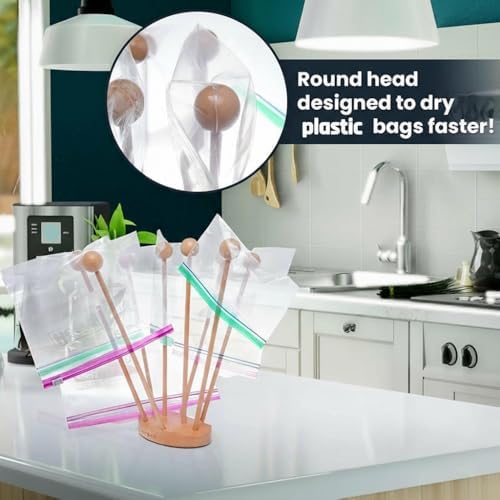 HOTCAN Beech Wood Plastic Bag Drying Rack | Reusable Dryer Holder Rack - Image 2