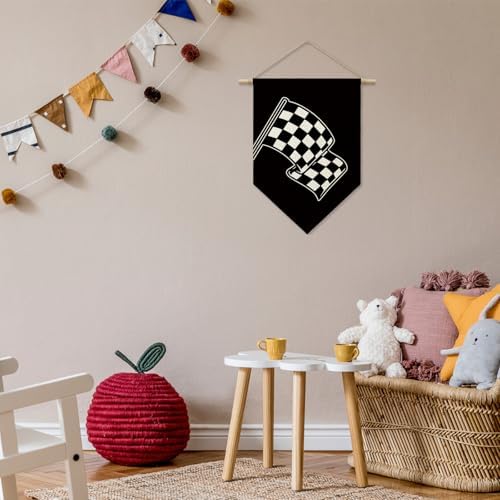 Race Car Room Decor, Buffalo Plaid Racing Flag Wall Hanging Banner - Image 3