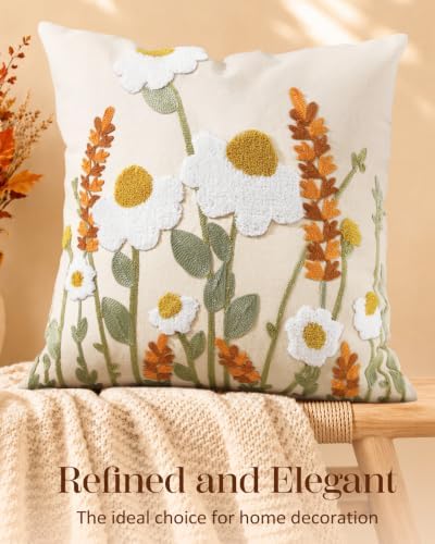 Embroidered Throw Pillow Cover, 18x18 Inch, Fall Wildflower - Image 5