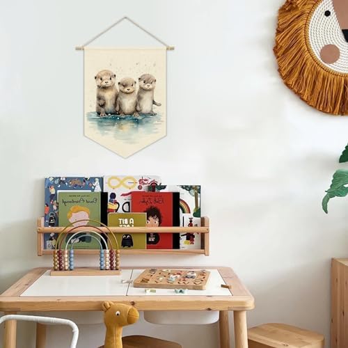Nursery Decor, Sea Otter Watercolor Wall Art Canvas Banner, Woodland Nursery - Image 2