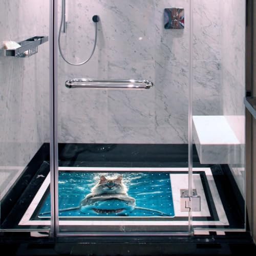 Bathtub Mat Non Slip 26.8x15.1In, Cat Riding Shark in Ocean Bath Mat - Image 6