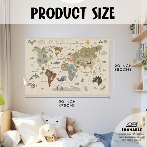 Wheatwin Playroom Decor, World Map Banner - Image 2