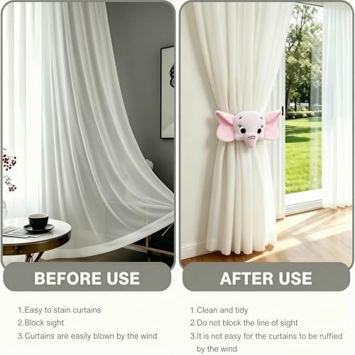 2 Pack Cartoon Elephant Curtain Tiebacks, Cute Cartoon Animal Curtain Holdbacks - Image 4