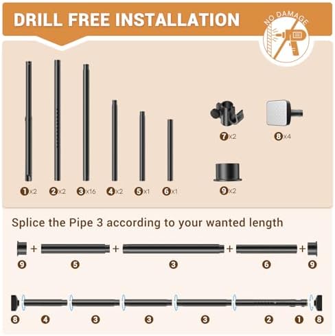 Room Divider Curtain Rod, No Drilling Adjustable Space Partition, Heavy Duty - Image 5