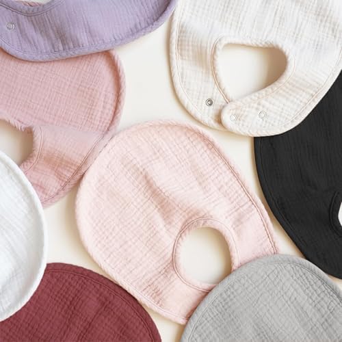 Konssy 8-Pack Muslin Baby Bibs, Adjustable Fit - Image 6