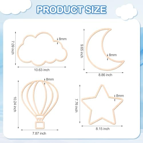 Kathfly 4 Pcs Boho Nursery Wall Decor, Cloud Star Moon Hot Air Balloon - Image 2