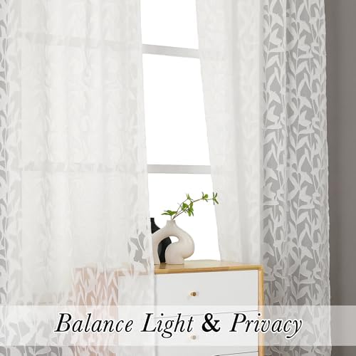 Lecloud Leia Ivory Sheer Curtains 84 Inches Long 2 Panels, Airy Voile Jacquard - Image 3