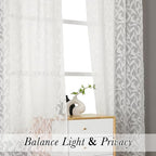 Lecloud Leia Ivory Sheer Curtains 84 Inches Long 2 Panels, Airy Voile Jacquard - Image 3