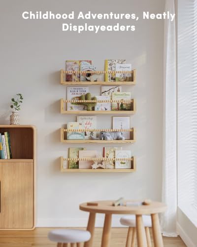 Nursery Floating Shelves for Wall Set of 4, Wooden Nursery Book Shelves - Image 5