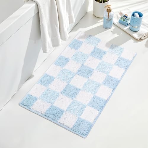 GRANNY SAYS Checkered Blue Bathroom Rug, Cute Bath Mat by GRANNYSAYS