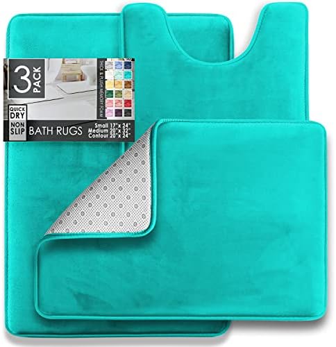 Clara Clark 3 Piece Bathroom Rugs Bath Mat Set, Velvet Memory Foam Bath Mats - Image 2