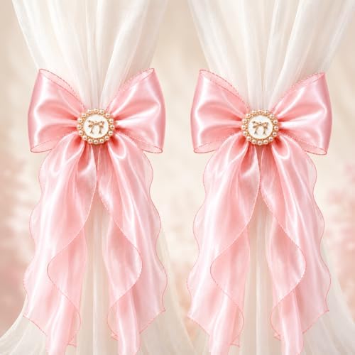 2 Pack Pink Bow Curtain Tiebacks by WLGRANJIA
