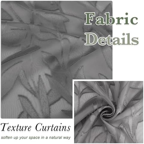 Lecloud Leia Charcoal Grey Sheer Kitchen Curtains 36 Inch Length 2 Panels - Image 4