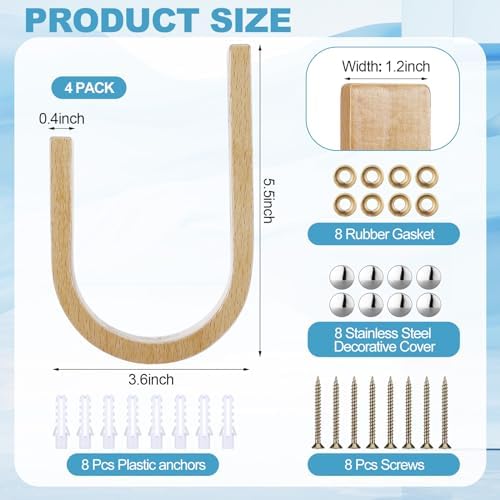 Kigley 4 Pcs Curtain Tiebacks Wood Holdbacks Wooden Curtain Hooks U Shaped - Image 2