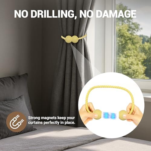 Hion Magnetic Curtain Tiebacks Golden 4pcs, Curtain Holdbacks Hooks Holders - Image 6