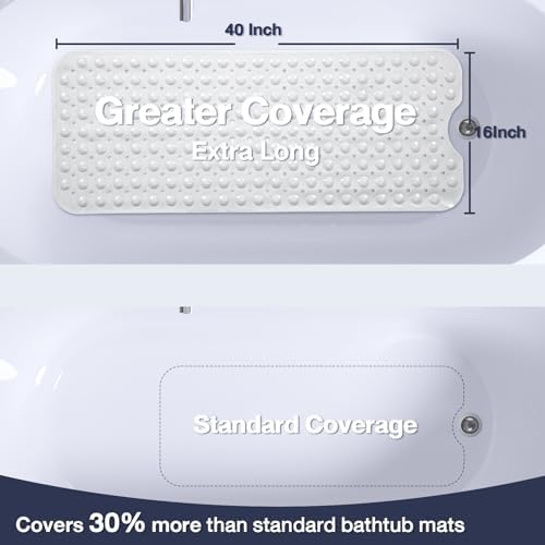 Extra Long Bathtub Mat Non Slip Bath Mat White 40"x16" Full Size - Image 2