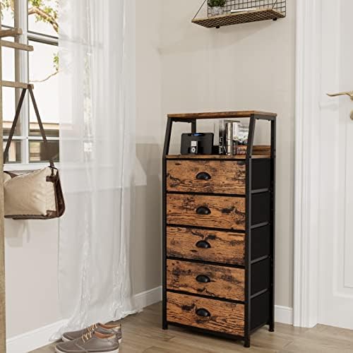 Furnulem Dresser for Bedroom, 5 Drawers Tall Nightstand, Chest of Drawers - Image 2