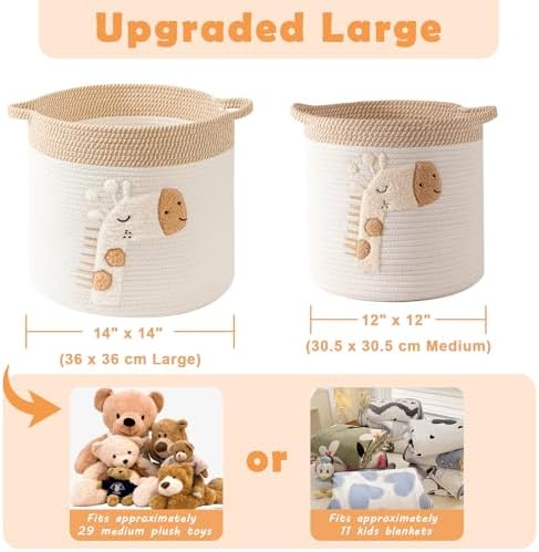 Large Blanket Baskets for Living Room Decor, Toy Storage Baskets 14" x 14" - Image 6