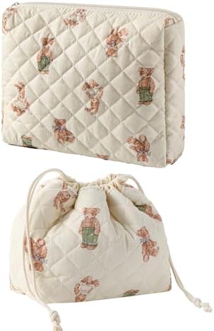 uekeboag 2Pcs Quilted Cotton Makeup Bag and Drawstring Bag by uekeboag