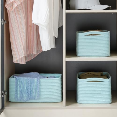 3 Pack Storage Baskets for Organizing, 13.7×9.5×6.3", Light Blue - Image 2