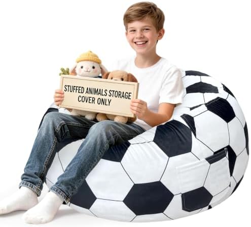 Lukeight Soccer Stuffed Animal Storage Bean Bag Chair Cover by Lukeight