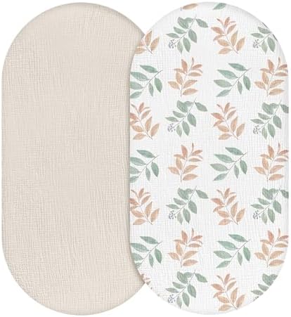 Muslin Bassinet Sheets 2 Pack, Universal Cotton Fitted Baby Mattress Sheet by LYRICHOMBABY