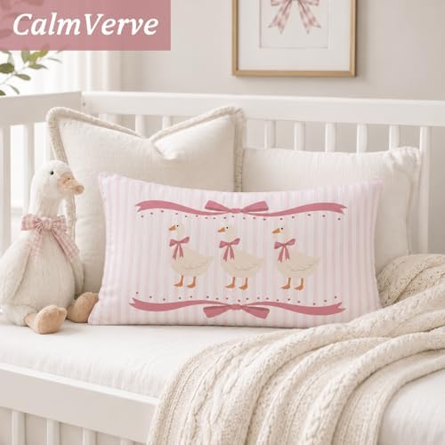 Goose Nursery Decor Goose Pillow Covers 12x20, Bow Girl Nursery Decorative - Image 2