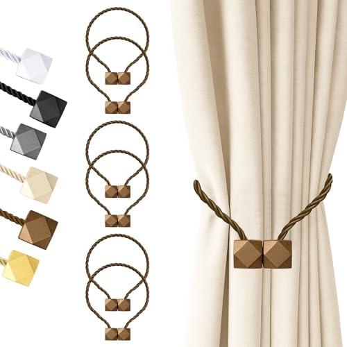 Hion Magnetic Curtain Tiebacks Dark Brown 6pcs, Curtain Holdbacks Hooks by Hion