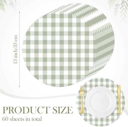 Funnymoom 60 Pcs Green and White Gingham Disposable Paper Placemats Round Table - Image 3