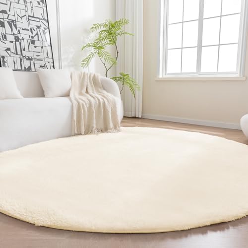 Amazon Basics Fluffy Washable Round Area Rug, Circle Shaggy Carpet by AmazonBasics