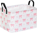 Pink Bow Canvas Storage Basket Waterproof Laundry Hamper by MAIZMZ