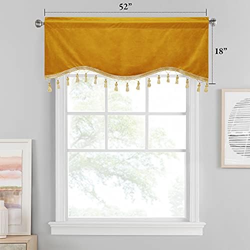 StangH Warm Gold Autumn Tassel Velvet Valance Curtains 52x18 Inch, 2 Panels - Image 2
