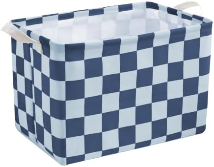 Ohocut Navy Blue Checkered Canvas Basket, Rectangular Organizing Decorative by Ohocut