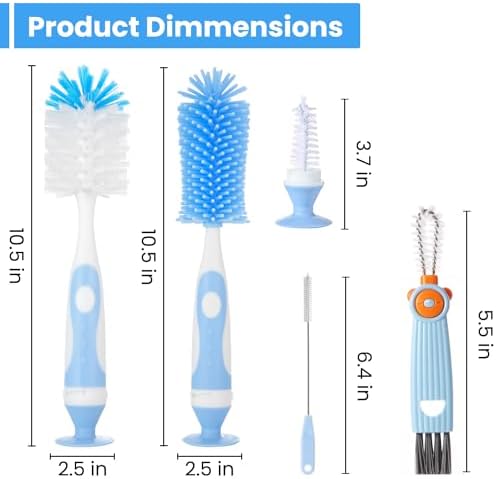 Ariseno 7-in-1 Baby Bottle Brush Set, Nylon & Silicone Bottle Brush - Image 2