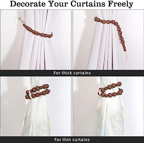 Hion 2 Pcs Boho Curtain Tiebacks, Wood Beads Curtain Holdbacks, Outdoor - Image 3