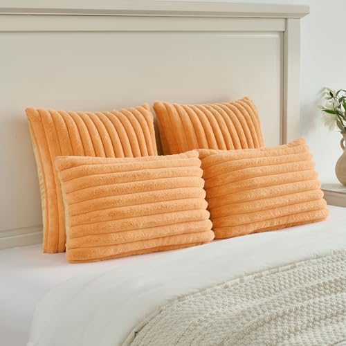 FUTEI Pack of 2 Faux Fur Throw Pillow Covers 18x18 Inch - Image 5