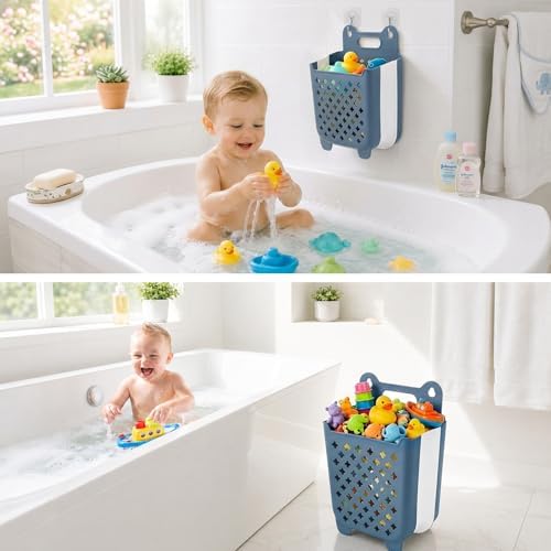 Bath Toy Bin, Stand Up Bath Toy Storage, Foldable Bath Toy Holder - Image 4