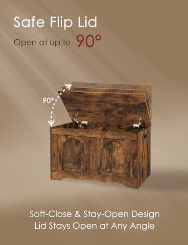 DINZI LVJ Storage Chest, Wooden Toy Box, Rustic Brown 31.5" L - Image 4