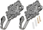 Curtain Holdbacks Small Lightweight Hooks, Vintage Black Rose Pattern - Image 2