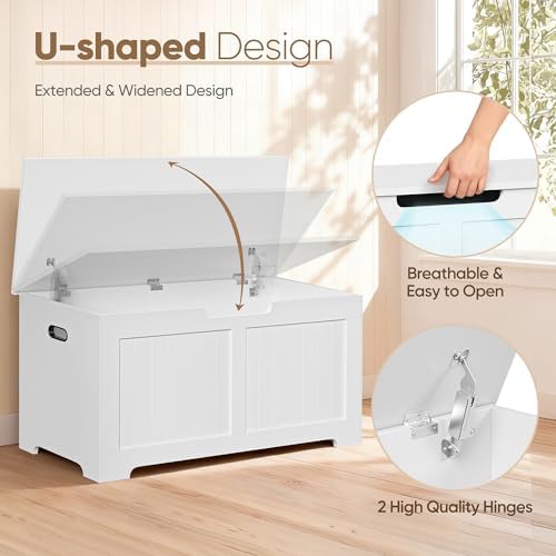 Wooden Storage Chest Box with Flip-top Lid & Safety Hinge, 39.4 Inch Living - Image 3