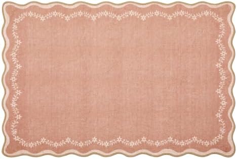 GarveeHome Scalloped Entryway Rug 2x3 Floral Washable Front Door Entry Rug by GarveeHome