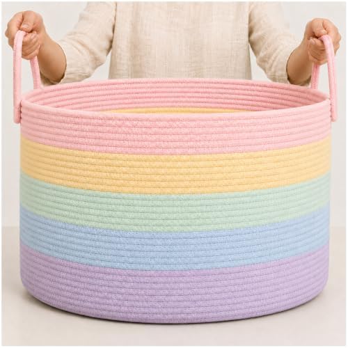 OrganiHaus Rainbow Toy Basket & Blanket Storage Bin, Nursery 20x13" by OrganiHaus