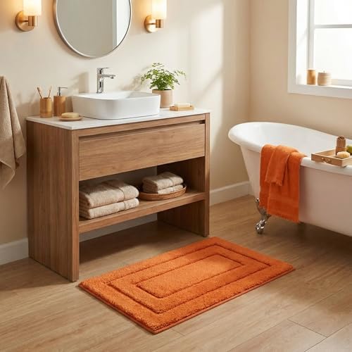 GRANNY SAYS Orange Bathroom Rug 20" x 32", Non-Slip Microfiber Bath Mat - Image 5