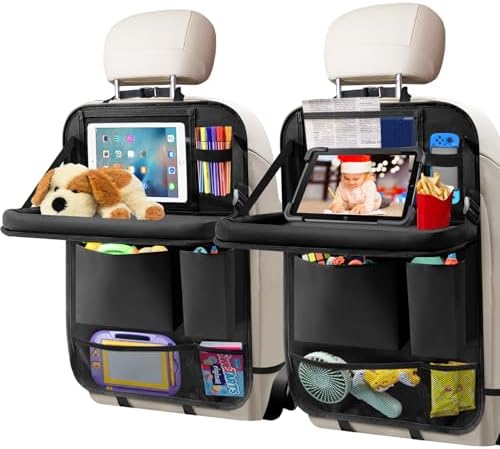 Car Backseat Organizer with Tablet Holder, 6 Storage Pockets Foldable Table by EtreJeune