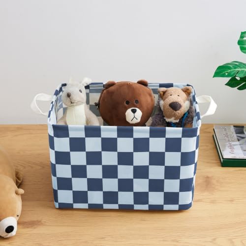 Ohocut Navy Blue Checkered Canvas Basket, Rectangular Organizing Decorative - Image 4