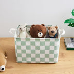 Ohocut Sage Green Checkered Canvas Basket, Rectangular Organizing Decorative - Image 5