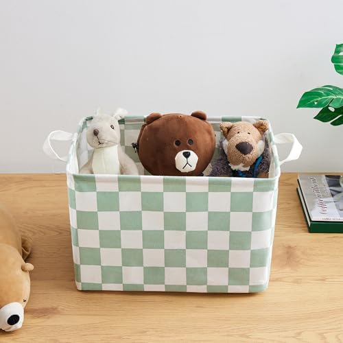 Ohocut Sage Green Checkered Canvas Basket, Rectangular Organizing Decorative - Image 5