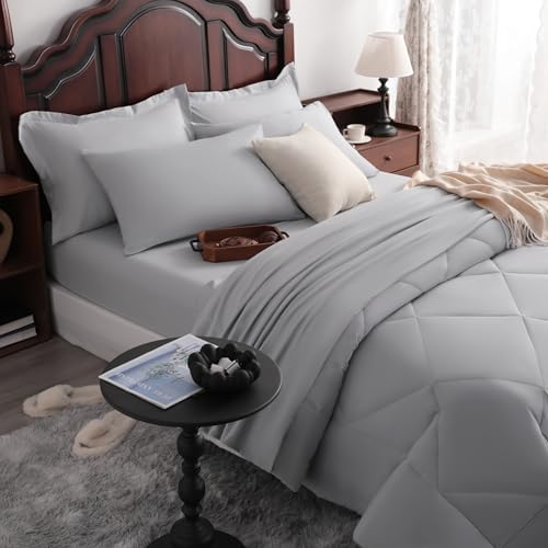 NTBAY Queen Microfiber Bed in a Bag, Comforter Set 7 Piece, Light Grey - Image 6