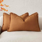Foindtower Decorative Linen Fringe Lumbar Throw Pillow Covers 12×20 Orange by Foindtower
