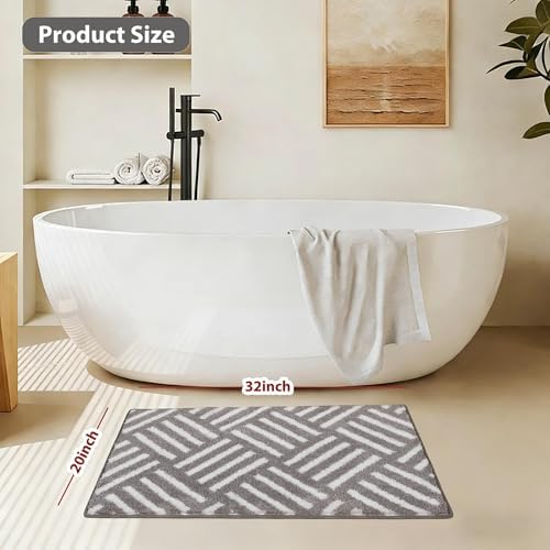 ORTIGIA Striped Gray Bathroom Rugs Non Slip Washable, 20x30 Quick Dry Absorbent - Image 2